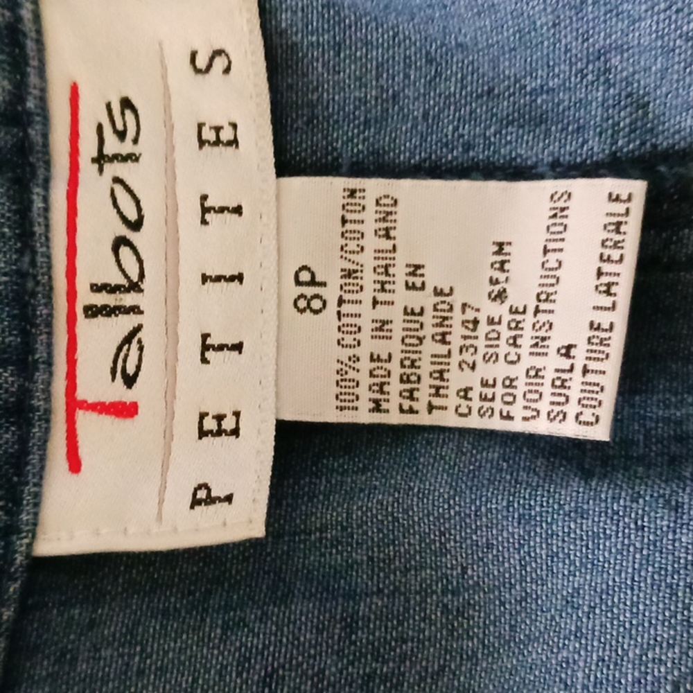 VINTAGE TALBOTS Button Front Soft Denim Short Sleeve Ankle Dress Blue Womens
